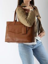 Leather Flandres Business Bag With 15" Laptop Sleeve Leather Etrier Brown flandres EFLA823B-vue-porte